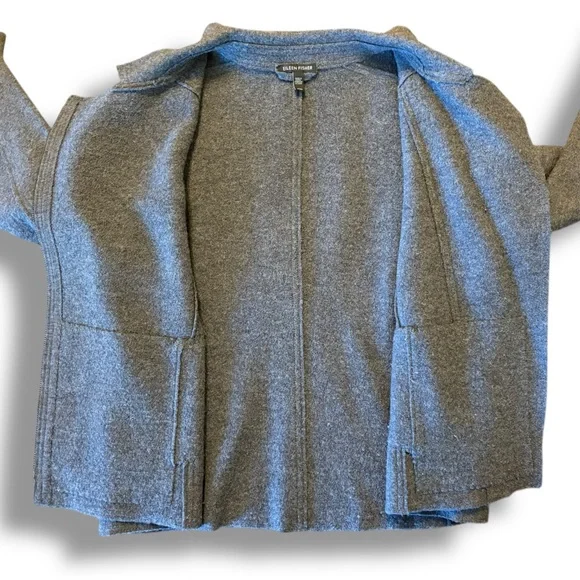 Eileen Fisher Wool Alpaca Herringbone Motorcycle Jacket Medium Moon Gray  Moto - Picture 10 of 12